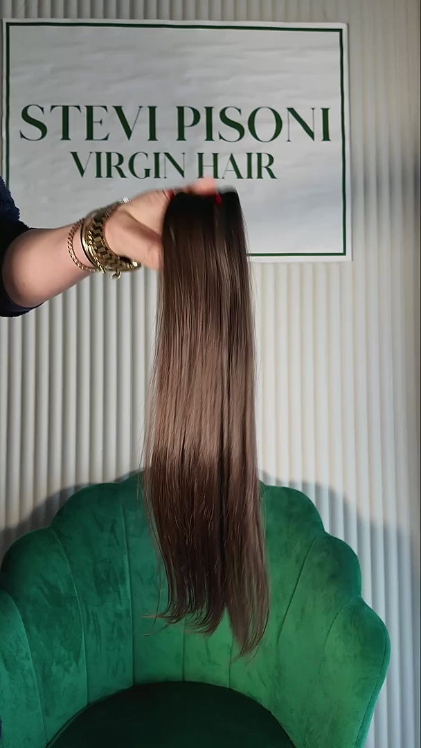 17 inch Russian single donor natural black / dark brown silky hair tail, video